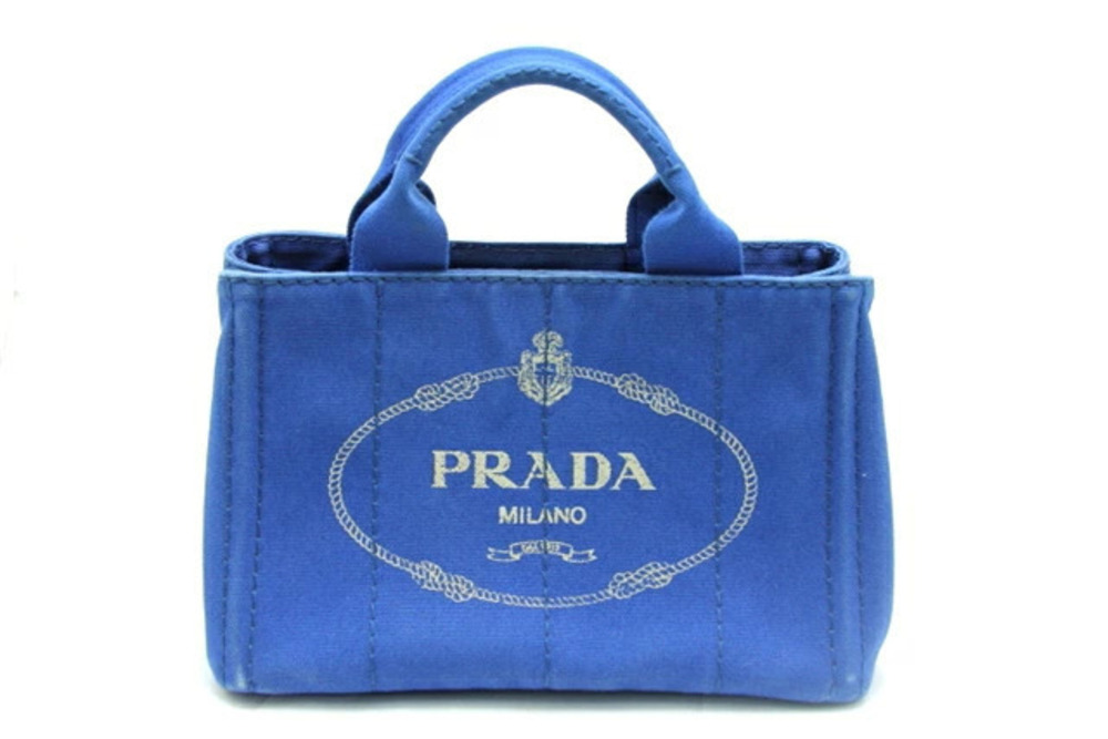 Prada Tote Bag Canvas Blue Canapa